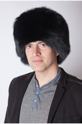 Black fox fur hat - unisex